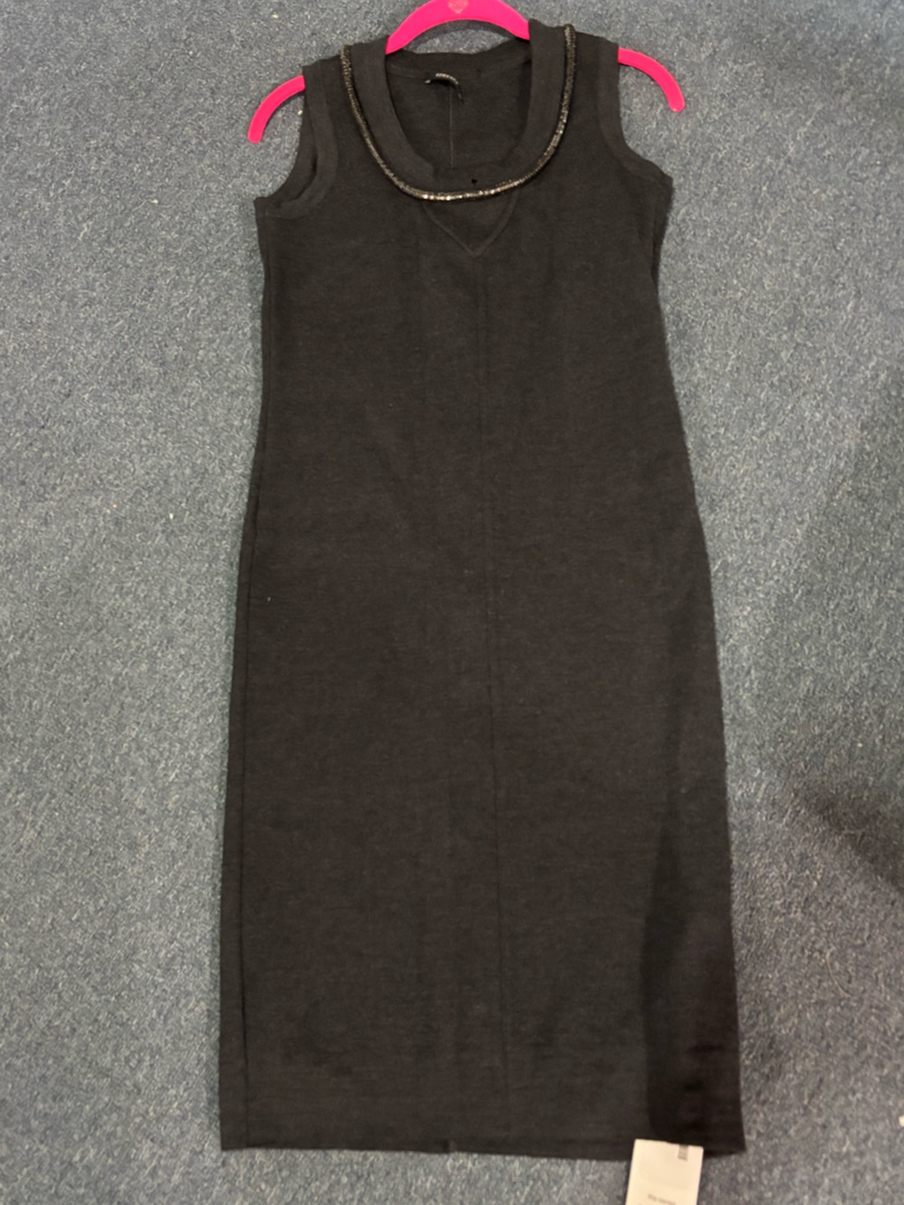 VERSACE SZ 42 US 6 ITALY LAINE WOOL DRESS BEADED NECKLINE NEEDS REPAIR GREY GUC